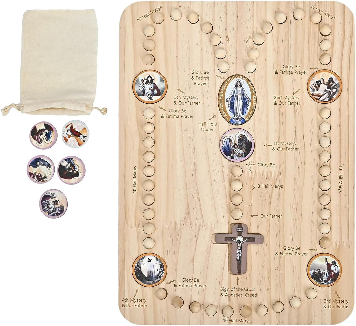 π¨βπ©βπ§ FAMILY ROSARY PRAYER KIT | Wooden Prayer Board for Children & Adults with Beads and Guided Prayer Path