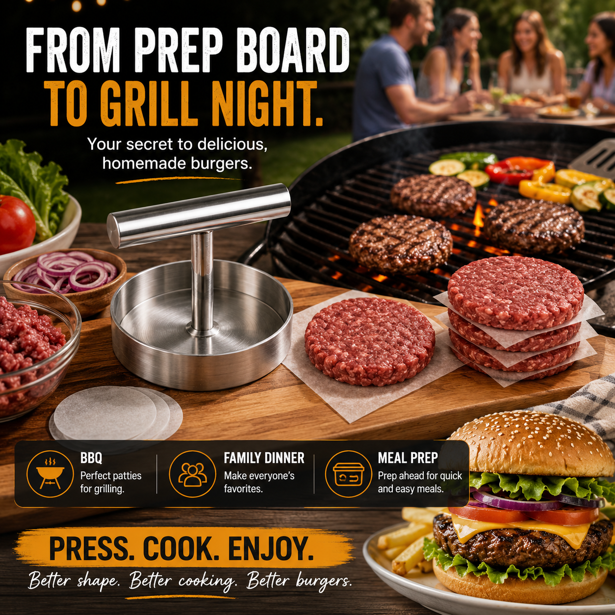 π BBQ Essential | Manual Hamburger Patty Press