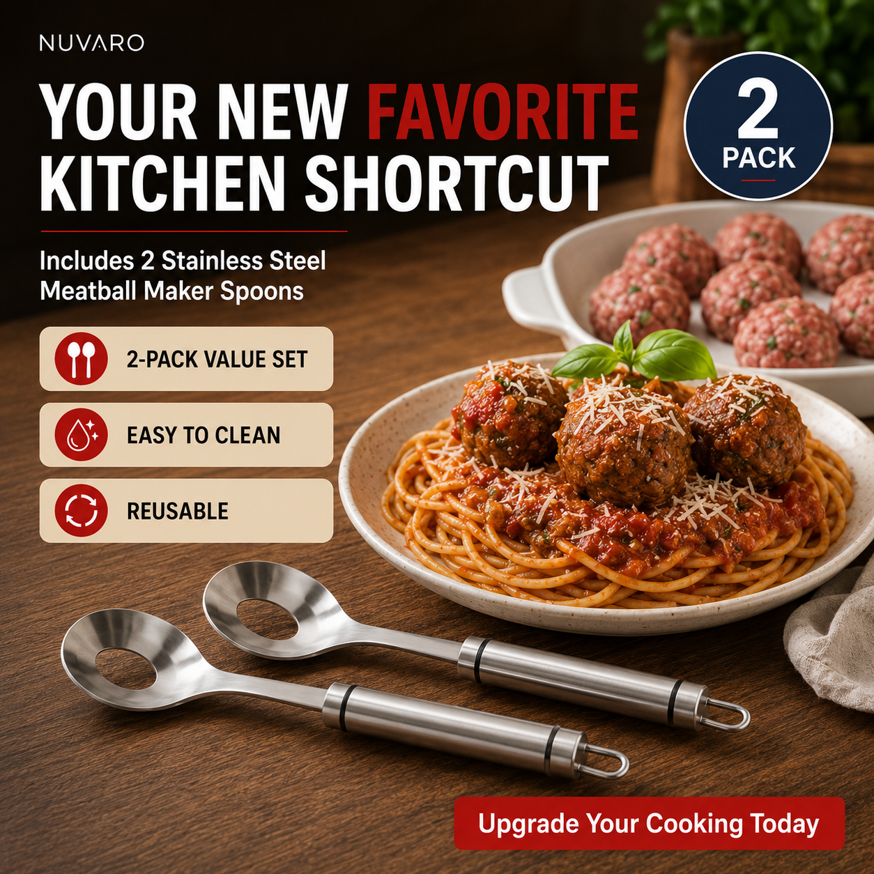 🍝 2-Pack Stainless Steel Meatball Maker Spoon