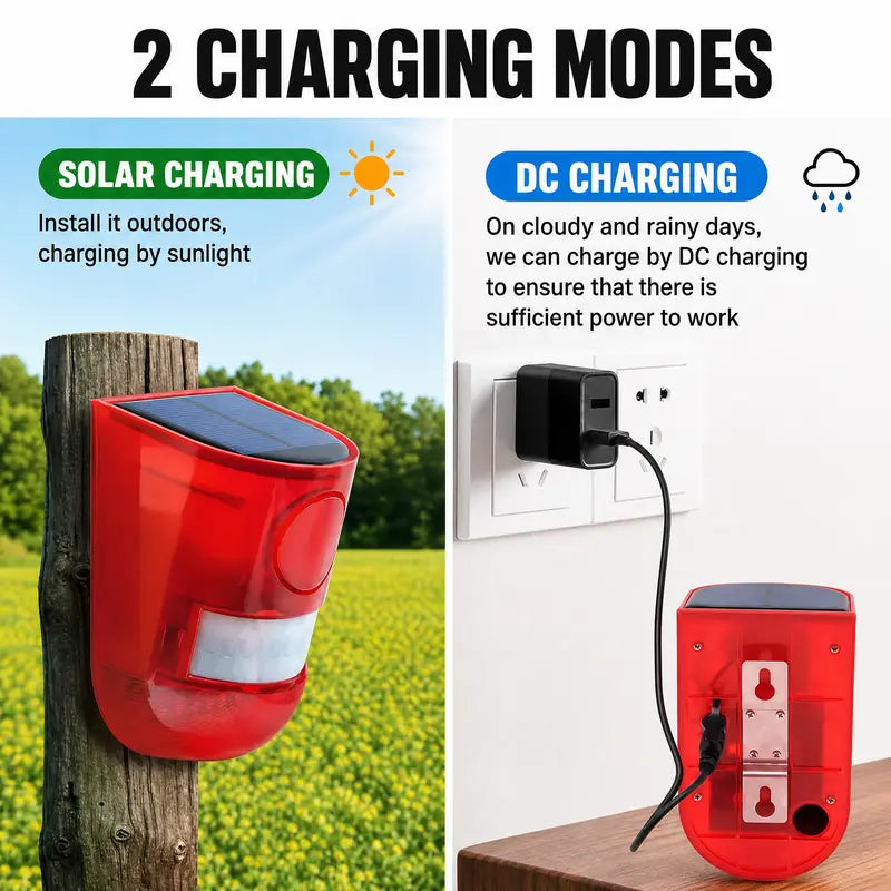 π¨ 129dB Solar Motion Sensor Alarm β Loud Siren & Flashing LED Security Alert