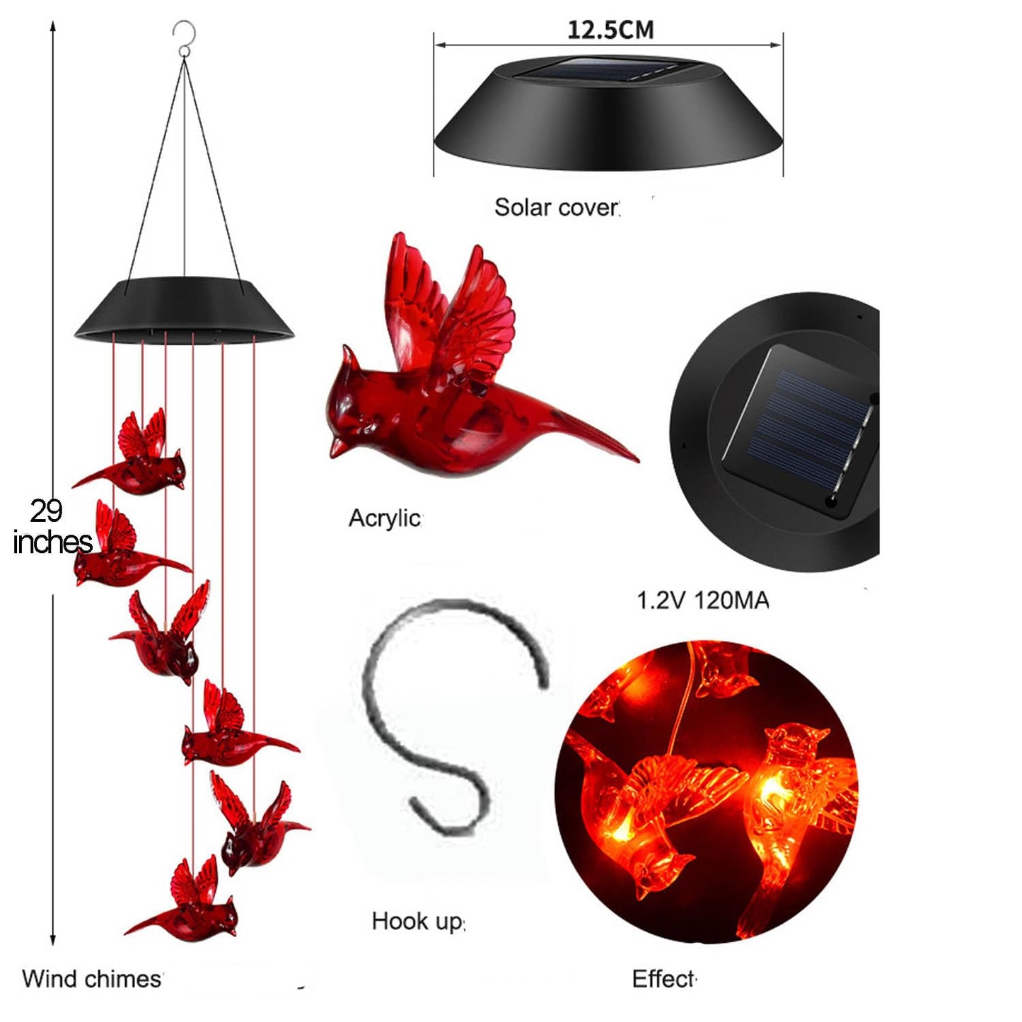 🌺 Cardinal Solar Wind Chimes – A Light That Feels Like a Message From Above
