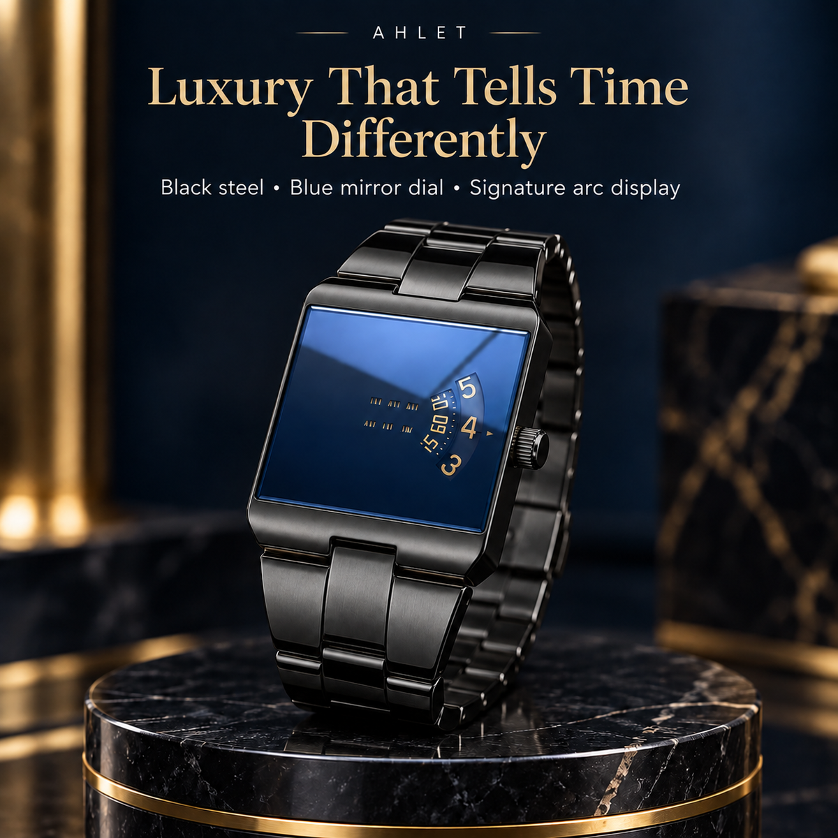 Men’s Gold-Tone Square Quartz Watch | Business Casual Style