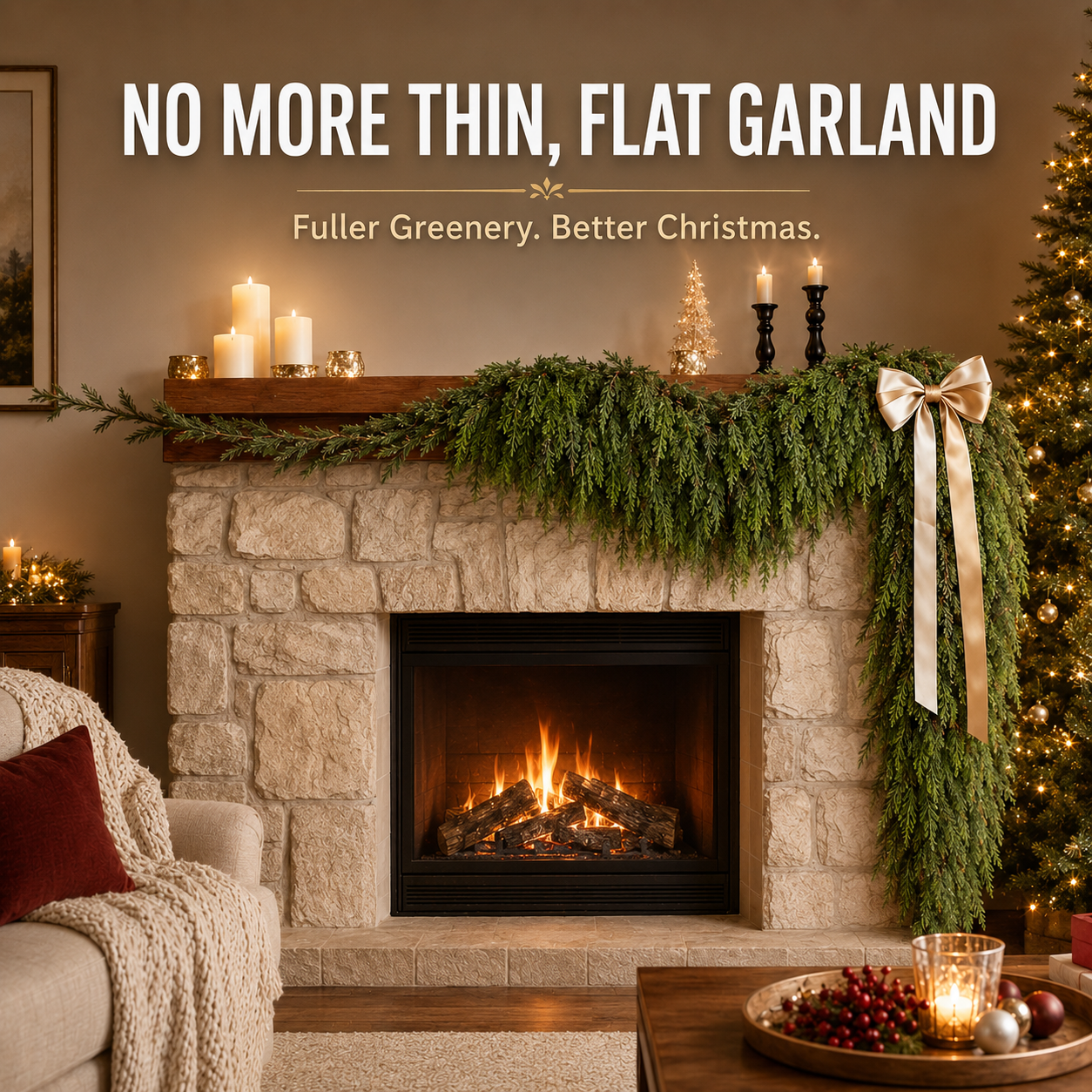 🎄 2-Pack Real-Touch Cedar Garland – Lush Christmas Greenery