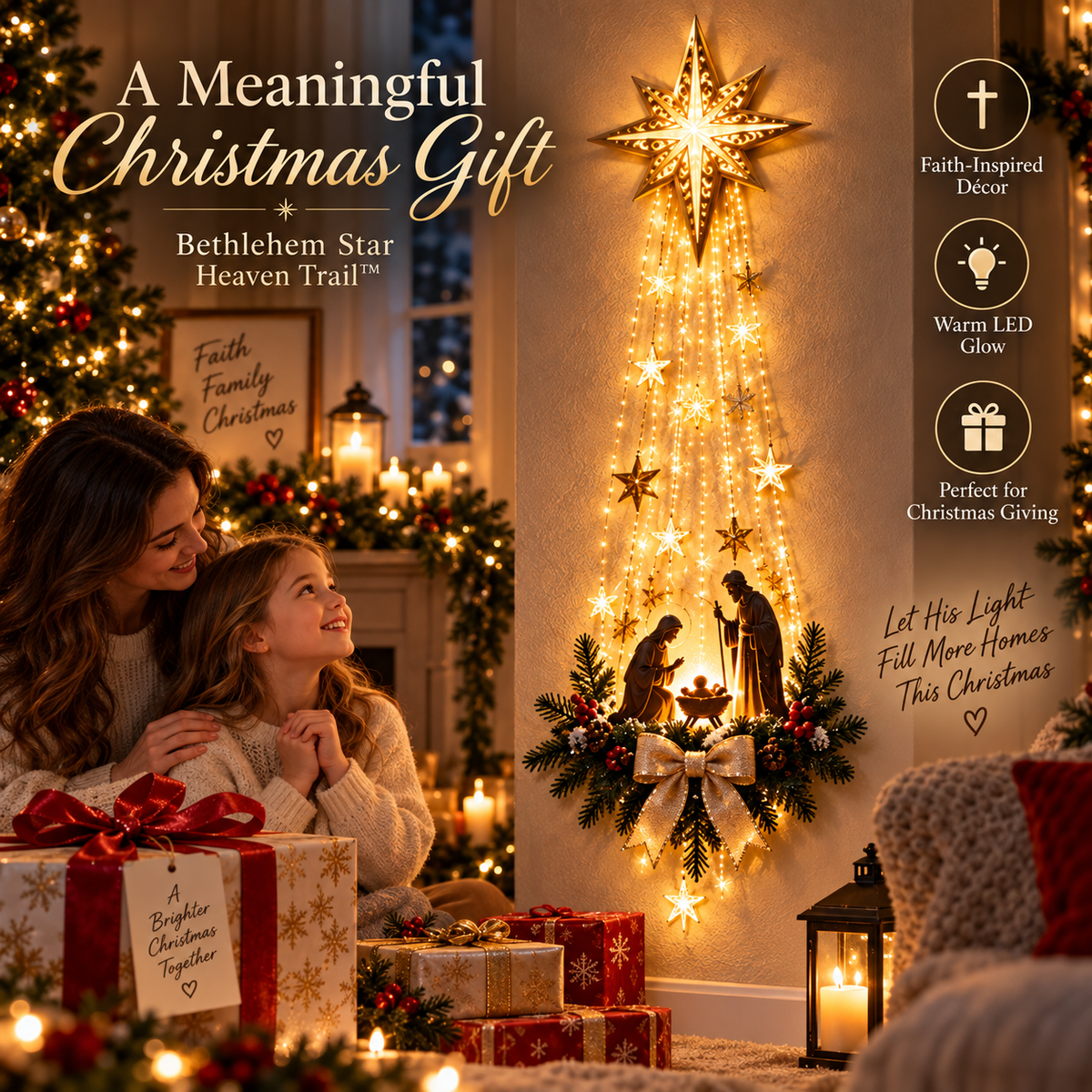 ✨🔥 Angel Blessing Starfall Wall Light™ – Heavenly Christmas Wall Decor