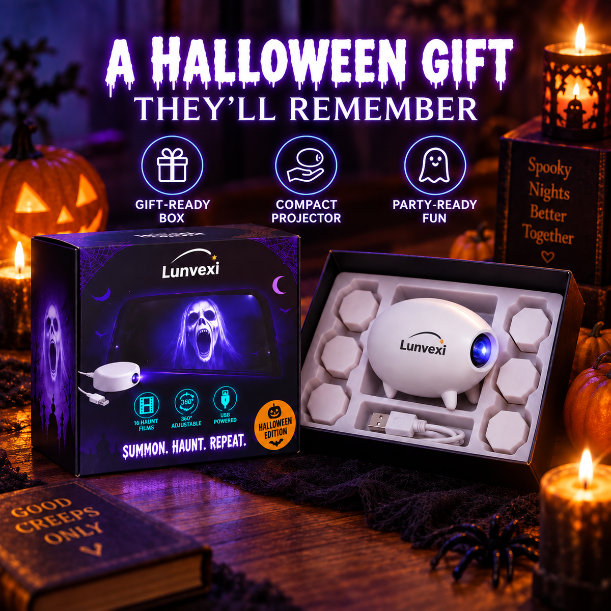 π Halloween Window Projector π» 16 Spooky Films USB Powered Holiday Decor