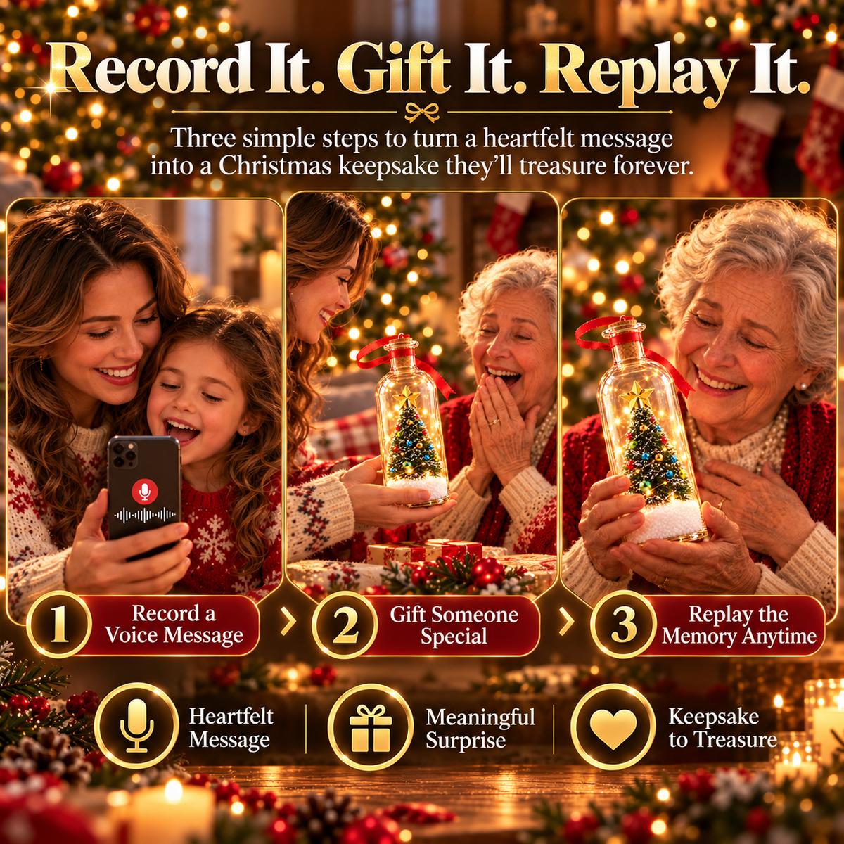 π Christmas Voice Recording Bottle β 30-Second Personalized Keepsake Gift for Family & Grandparents