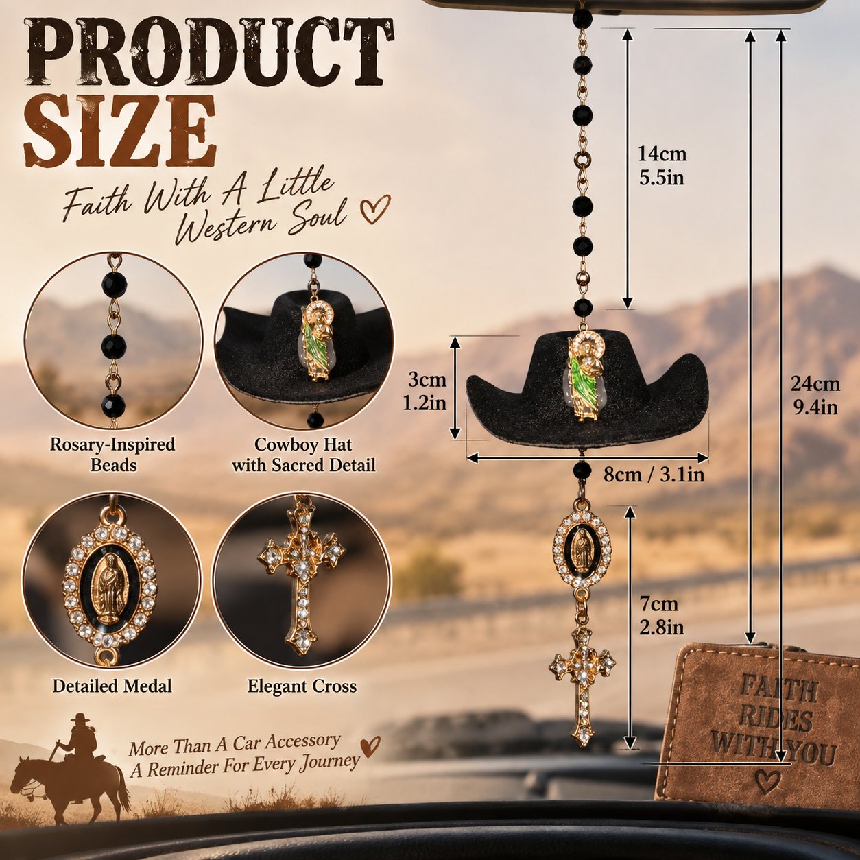 Cowboy Hat Jesus Rosary Car Charm
