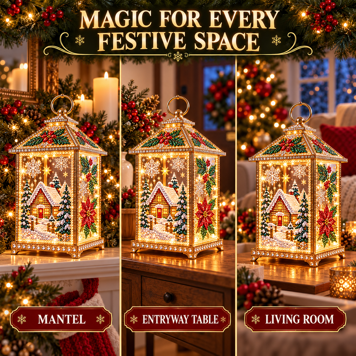 Light-Up Diamond Art Christmas Lantern DIY Craft Kit