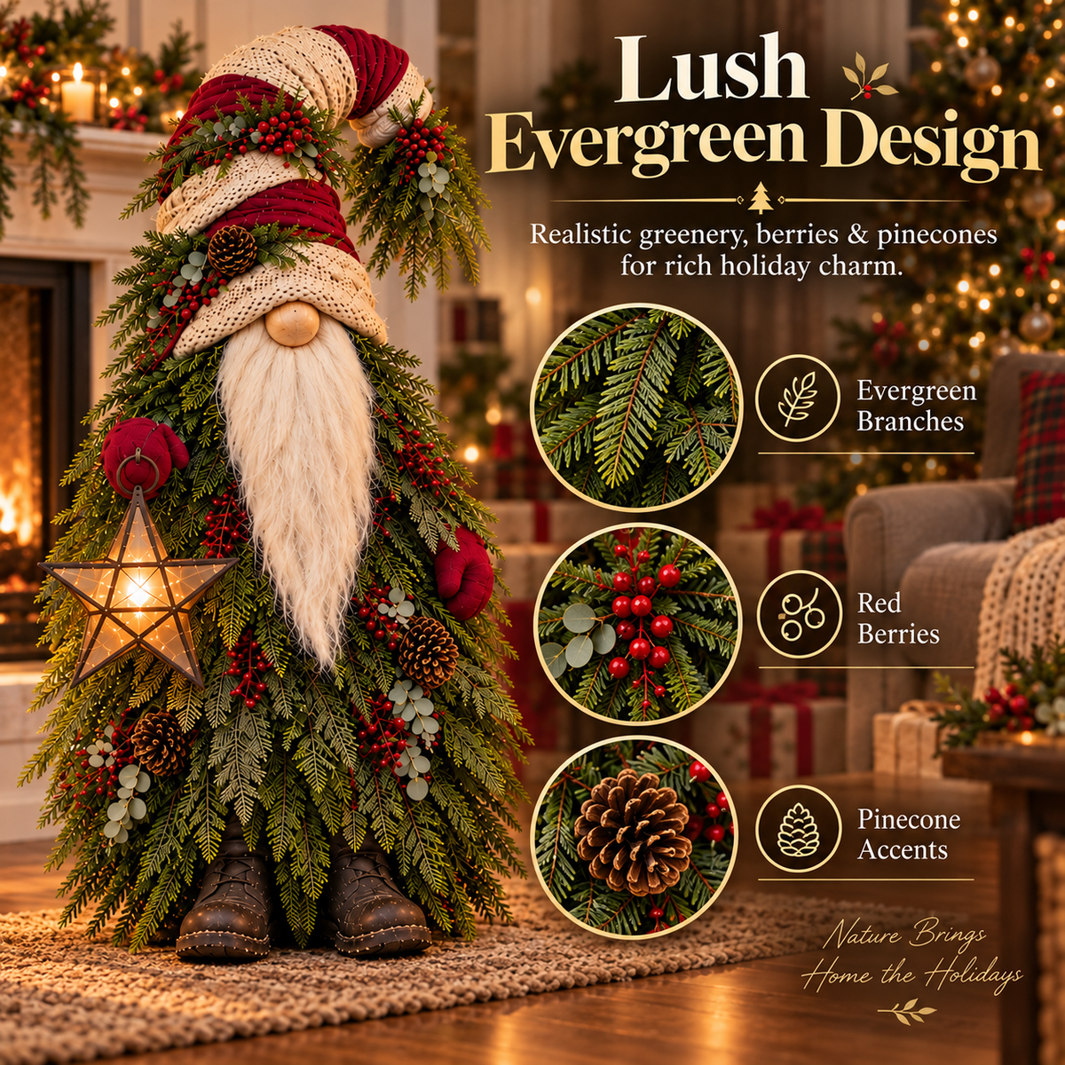 🔥Last Day 50%🎄 Light-Up Evergreen Christmas Gnome – Glowing Star Lantern Porch Decor