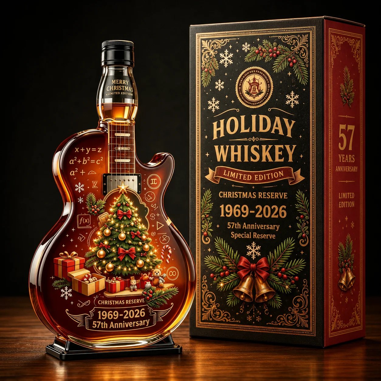 📦🎅🏼57th Anniversary Christmas Guitar Whiskey Decanter – Limited Edition Rock & Roll Collectible Gift
