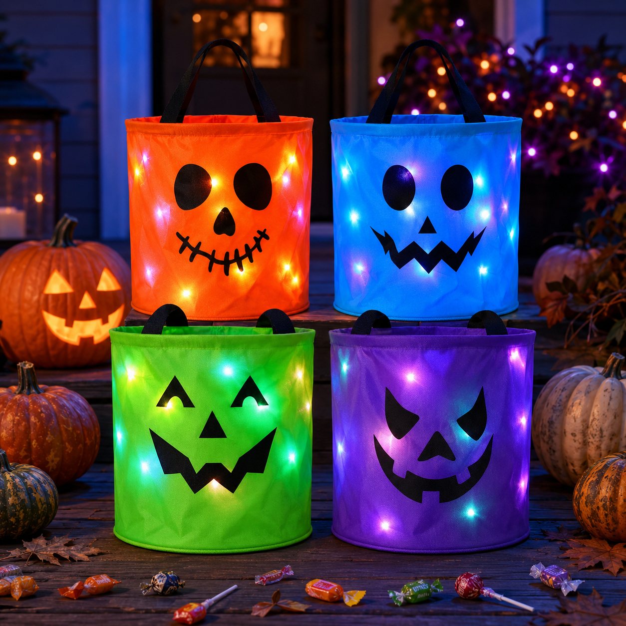 🎃 Light-Up Halloween Trick-or-Treat Bags – Reusable LED Candy Buckets