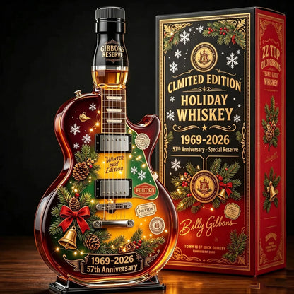 📦🎅🏼57th Anniversary Christmas Guitar Whiskey Decanter – Limited Edition Rock & Roll Collectible Gift