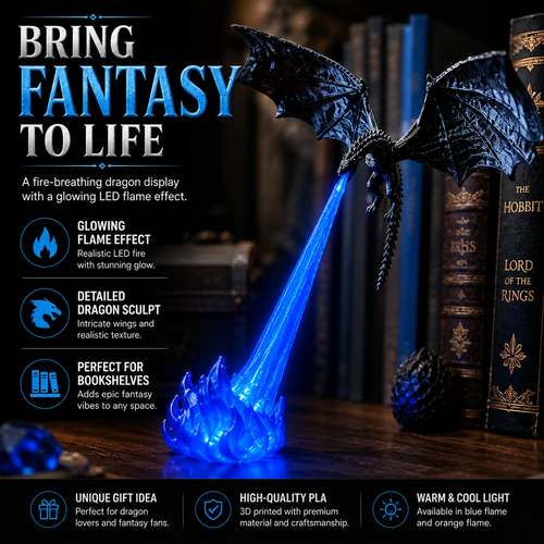 🔥Hot Selling 🐉 | 3D Fire-Breathing Dragon LED Display – Fantasy Bookshelf Decoration