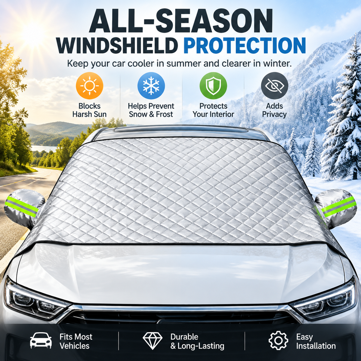 🔥Last Day 50%🚗 All-Season Magnetic Windshield Cover – Snow, Frost & Sun Protection