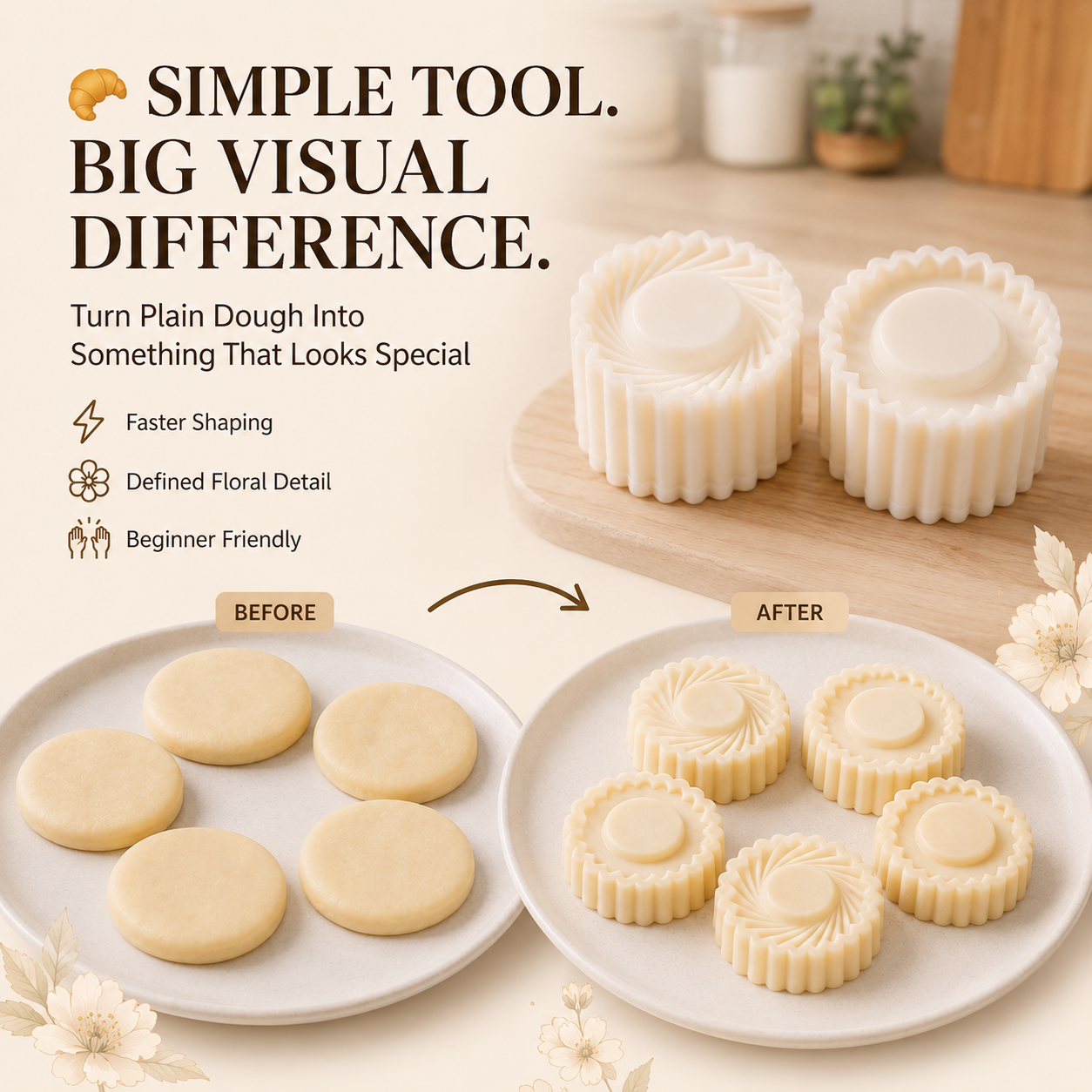 Flower-Shaped Cookie Cutters, Embossed Pastry Molds（2PC）