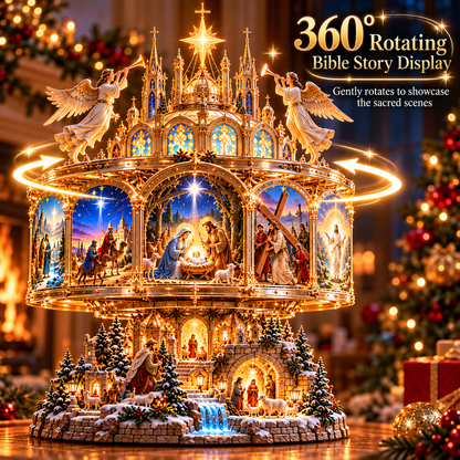 🔥LAST DAY 49% OFF✝️✨ Journey of Faith™ – 360° Rotating Lighted Bible Story Nativity Display with Angelic Cathedral & Sacred Scenes
