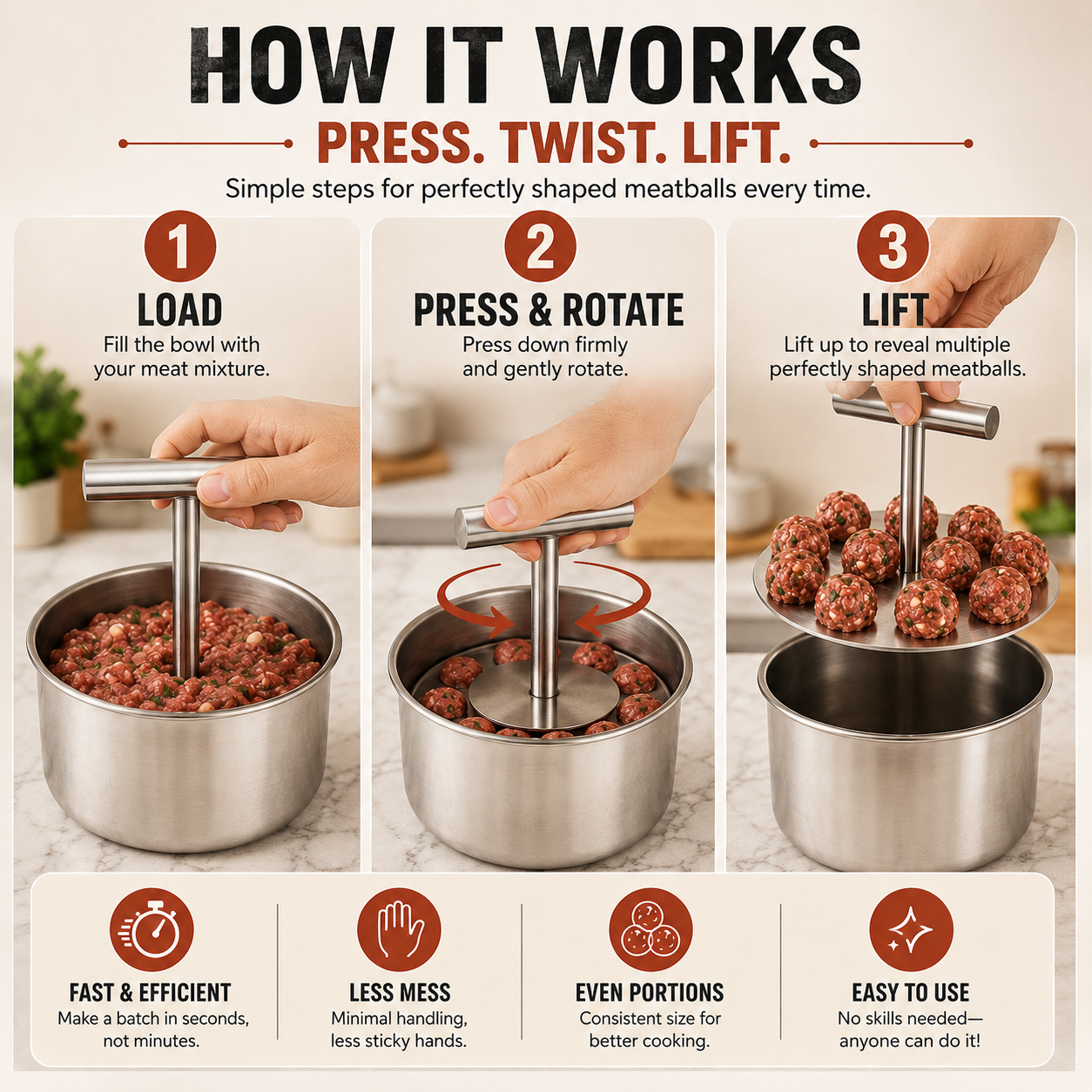 🍝 Special Offer for Home Kitchens | Stainless Steel Meatball Press