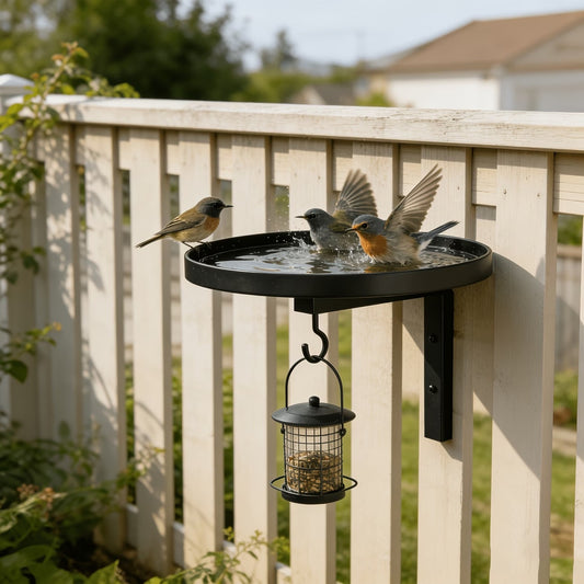 Vintage Metal Wall-Mounted Bird Bath Feeder with Hook – Rustic Outdoor Garden Decor for Wild Birds