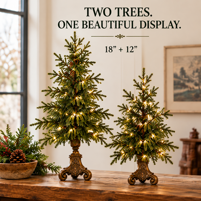 🔥Last Day 50%🎄 Vintage Lighted Norfolk Pine Trees ✨ Warm Glow Christmas Tabletop Decor with Antique-Style Base
