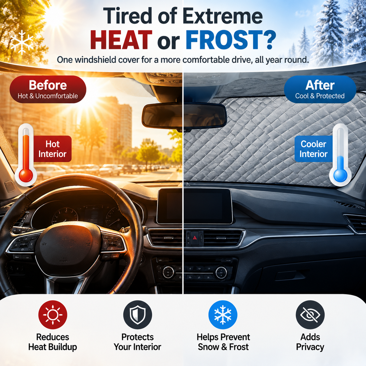 🔥Last Day 50%🚗 All-Season Magnetic Windshield Cover – Snow, Frost & Sun Protection