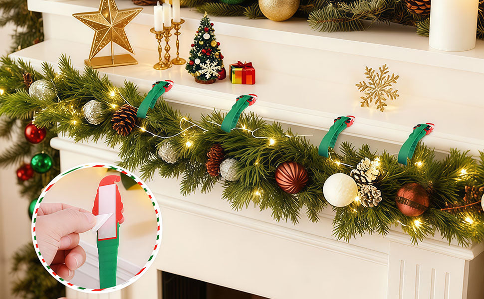 🎄🎅 Santa Claus Adhesive Hooks (12-Pack) — no drills, no nails, just peel, stick, and hang