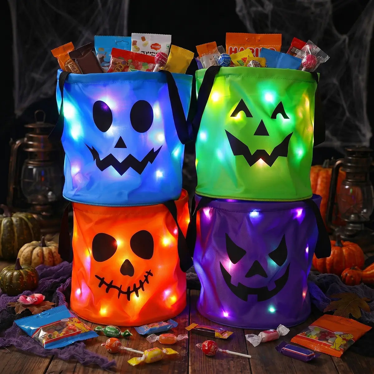 🎃 Light-Up Halloween Trick-or-Treat Bags – Reusable LED Candy Buckets