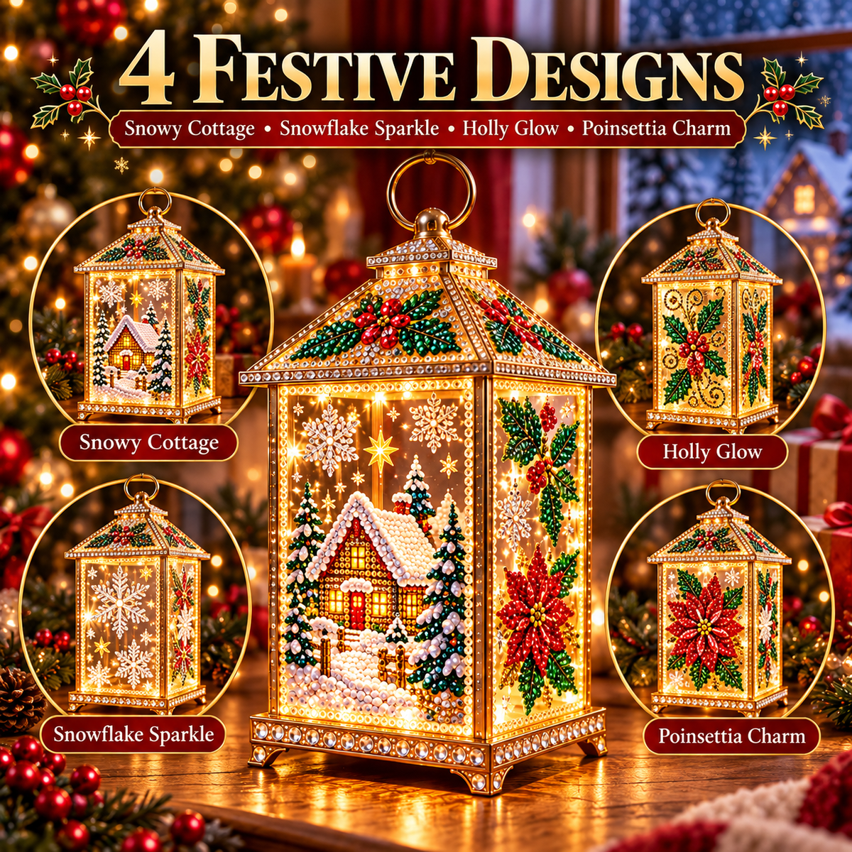 Light-Up Diamond Art Christmas Lantern DIY Craft Kit
