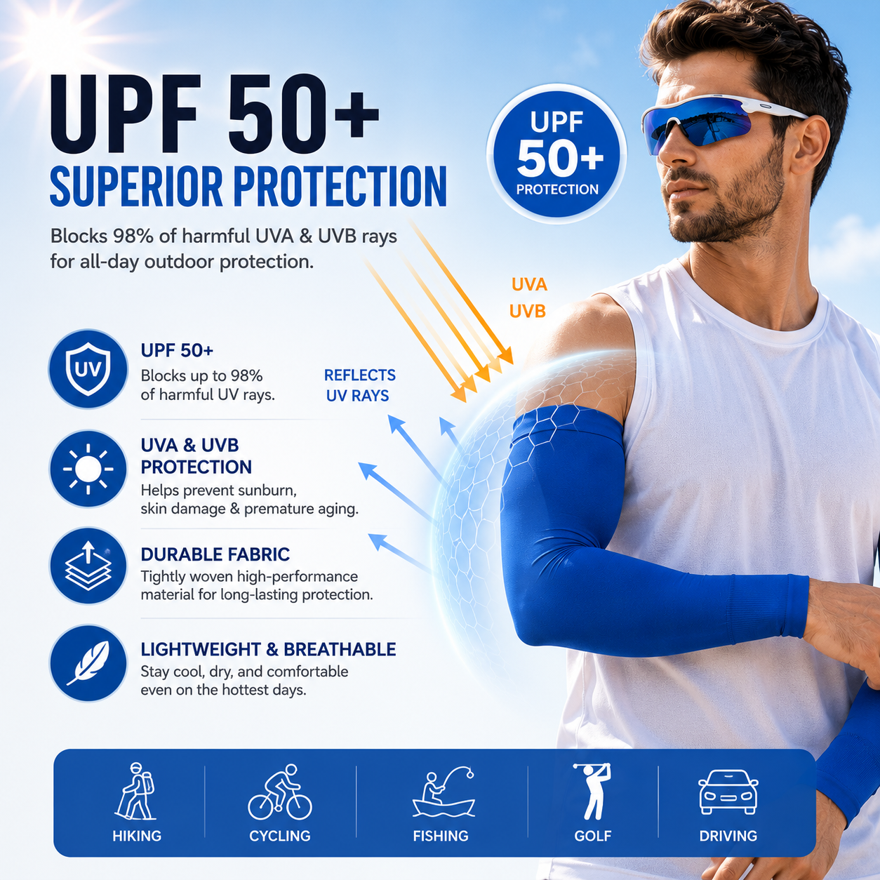 🔥 50% OFF | ☀️ UPF 50+ Cooling Sun Sleeves – Stay Cool & Protected Outdoors