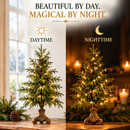 🔥Last Day 50%🎄 Vintage Lighted Norfolk Pine Trees ✨ Warm Glow Christmas Tabletop Decor with Antique-Style Base