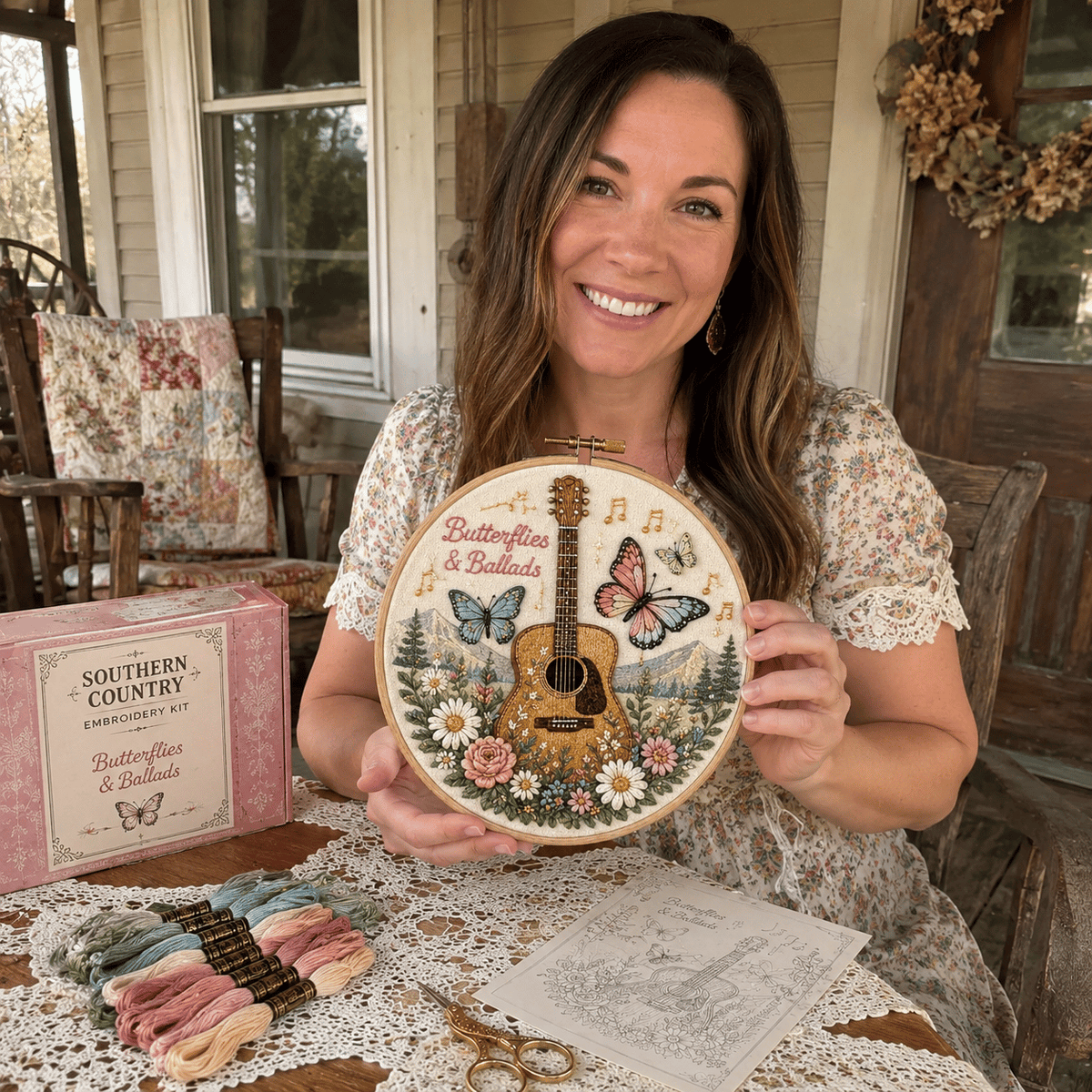 🌼 Beginner-Friendly Dolly Southern Country Needlework DIY Kit | Complete Kit with Pre-Printed Fabric, Wooden Hoop, Floss, Needles & Step-by-Step Guide Included 💕