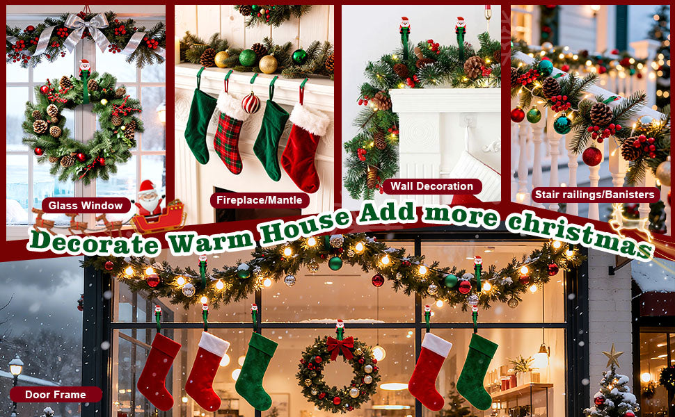 🎄🎅 Santa Claus Adhesive Hooks (12-Pack) — no drills, no nails, just peel, stick, and hang