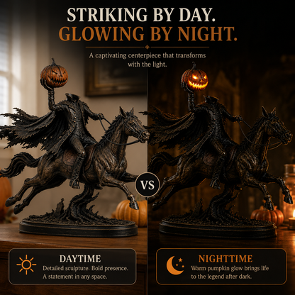 🎃 HOT SALE | Lighted Headless Horseman Statue – LED Pumpkin Halloween Decor for Mantel, Desk & Home