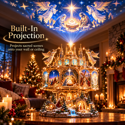 🔥LAST DAY 49% OFF✝️✨ Journey of Faith™ – 360° Rotating Lighted Bible Story Nativity Display with Angelic Cathedral & Sacred Scenes