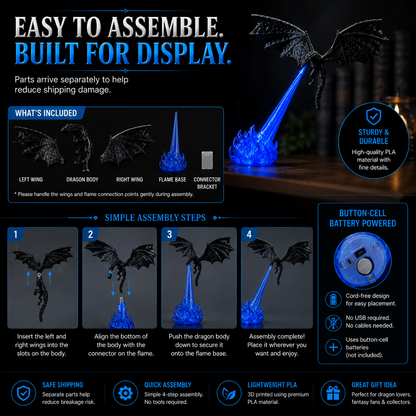 🔥Hot Selling 🐉 | 3D Fire-Breathing Dragon LED Display – Fantasy Bookshelf Decoration
