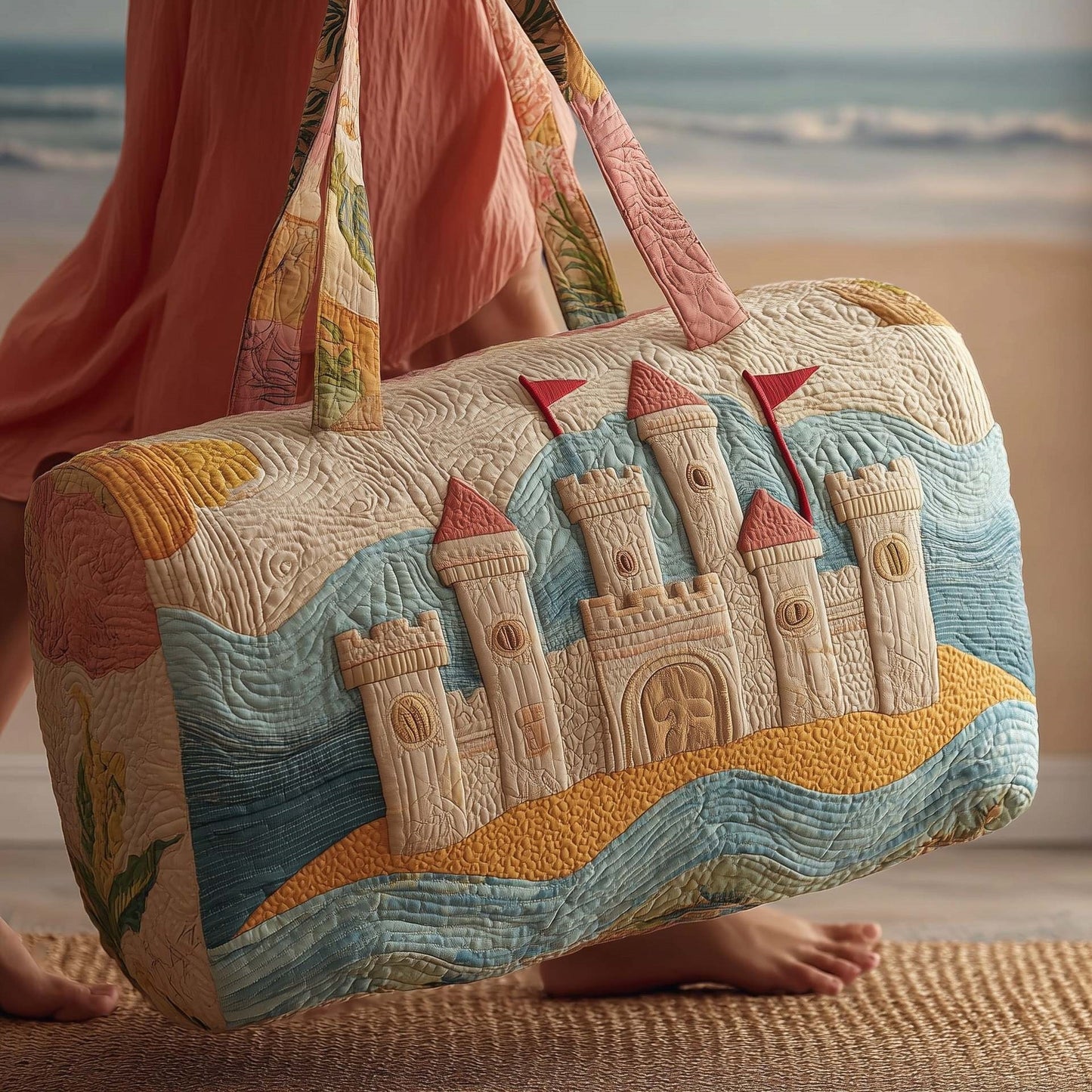 🌊 Ocean Turtle Quilted Weekender Bag | Large Beach Travel Tote for Women