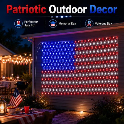 Solar American Flag Lights for Outdoor Patriotic Decorations
