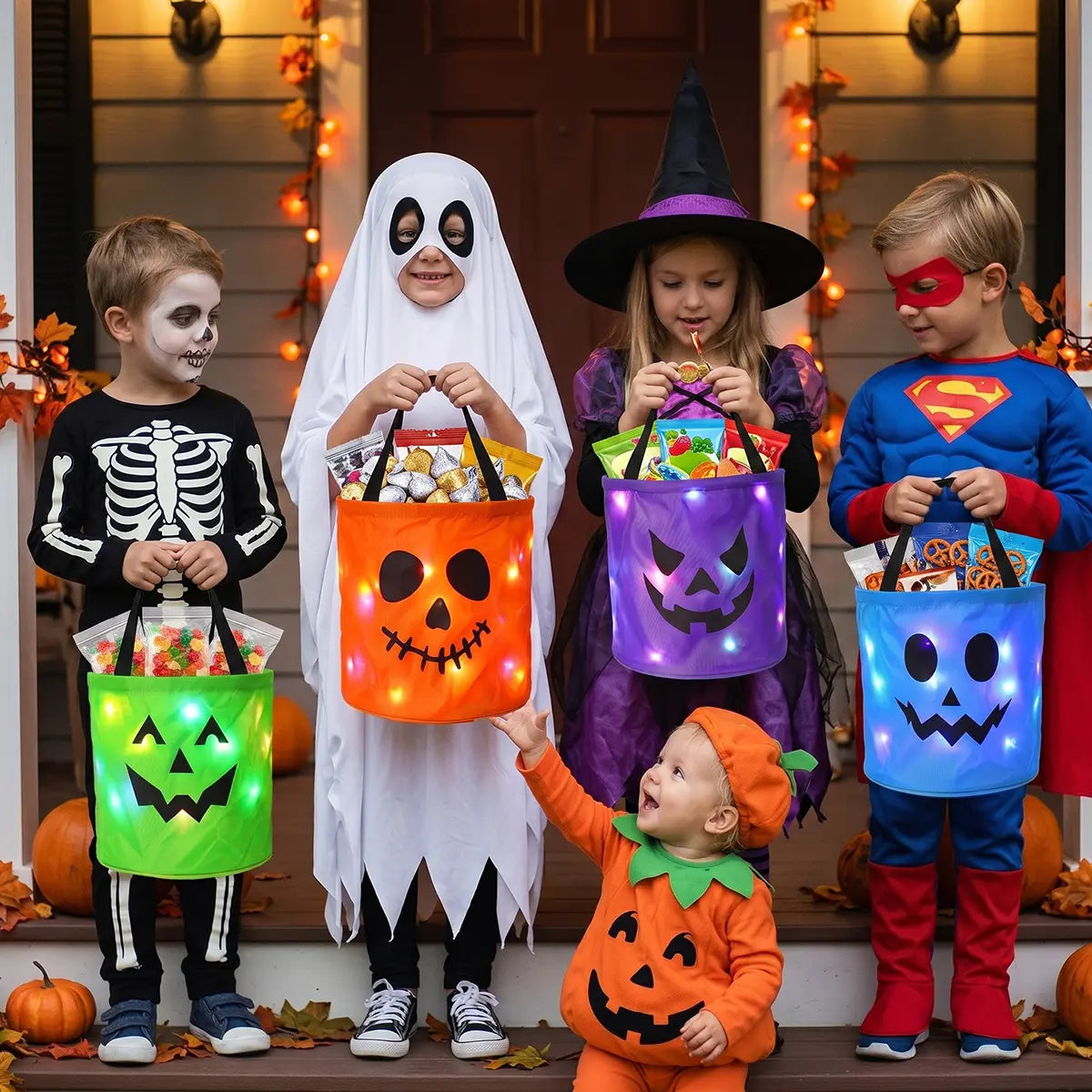 🎃 Light-Up Halloween Trick-or-Treat Bags – Reusable LED Candy Buckets