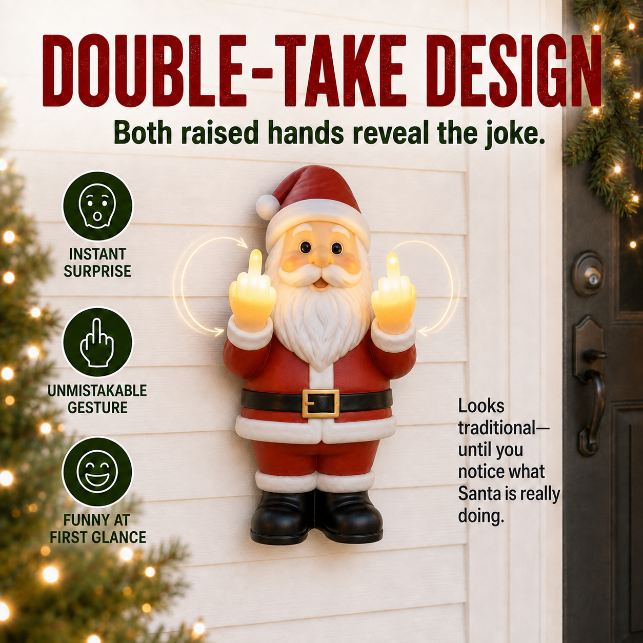 🎅 Mischievous Light-Up Middle Finger Santa Christmas Decor