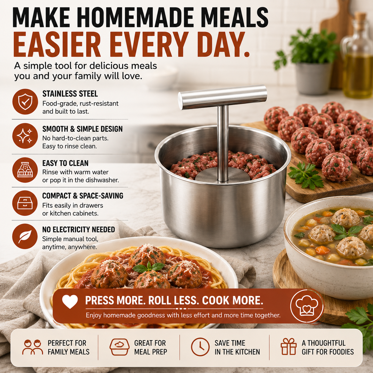 🍝 Special Offer for Home Kitchens | Stainless Steel Meatball Press