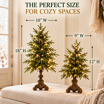 🔥Last Day 50%🎄 Vintage Lighted Norfolk Pine Trees ✨ Warm Glow Christmas Tabletop Decor with Antique-Style Base