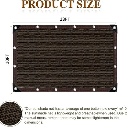 90% Blackout Cloth (Black) - 10 x 13ft UV-Resistant Shade Net with Reinforced Rivets