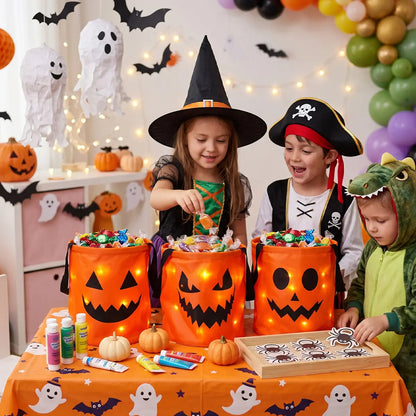 🎃 Light-Up Halloween Trick-or-Treat Bags – Reusable LED Candy Buckets