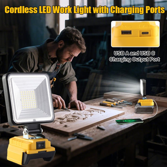 ⚡3000LM Cordless LED Work Light with charging Ports