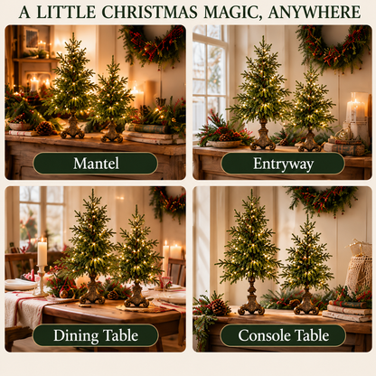 🔥Last Day 50%🎄 Vintage Lighted Norfolk Pine Trees ✨ Warm Glow Christmas Tabletop Decor with Antique-Style Base