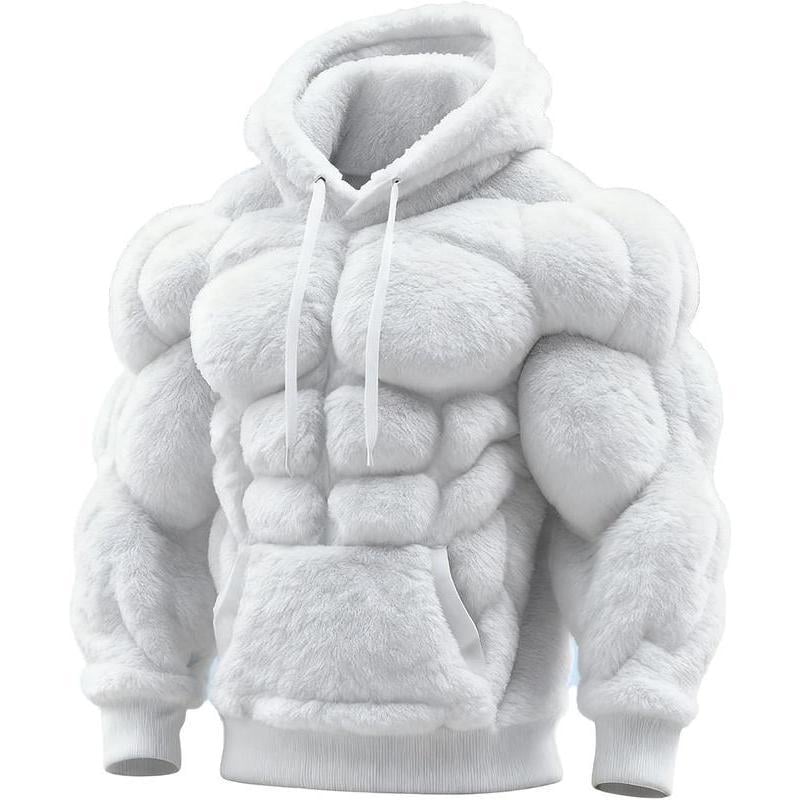 Line Art Flannel Warm Men's Hooded Sweatshirt