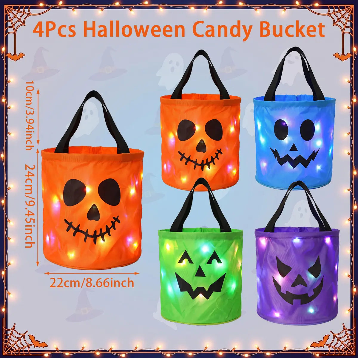 🎃 Light-Up Halloween Trick-or-Treat Bags – Reusable LED Candy Buckets