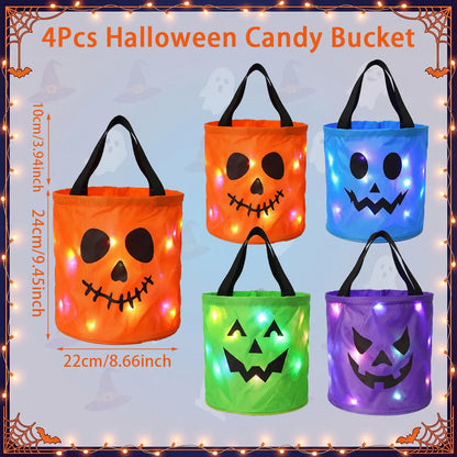 🎃 Light-Up Halloween Trick-or-Treat Bags – Reusable LED Candy Buckets