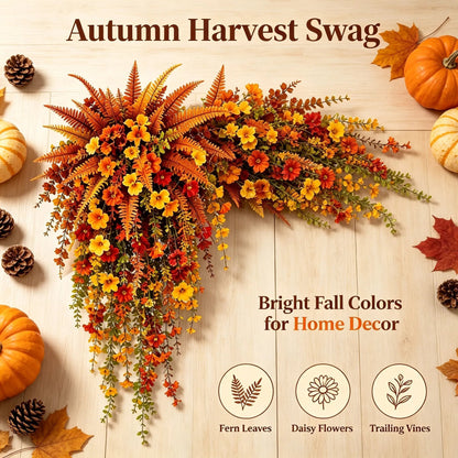 ARTIFICIAL FALL HARVEST HANGING BASKET - AUTUMN PORCH & DOOR DECORATION