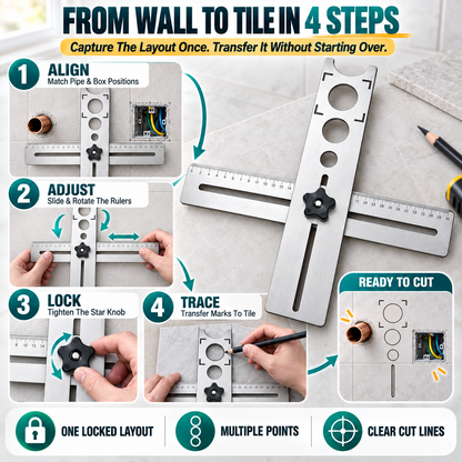 📏40CM Adjustable Stainless Steel Tile Hole Positioning Ruler📐