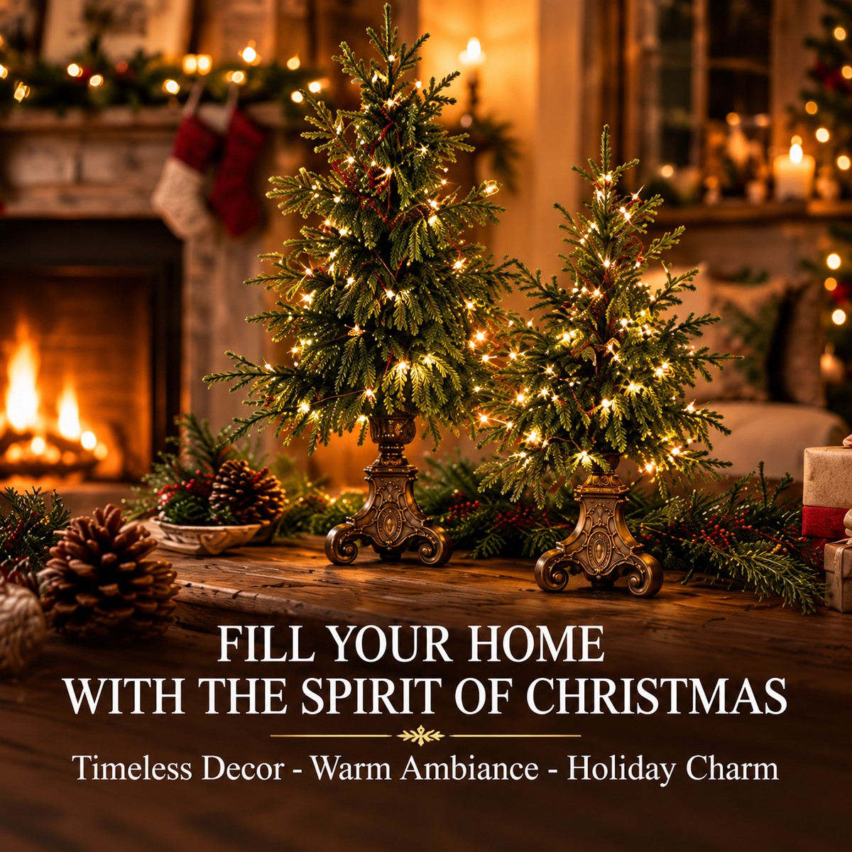 🔥Last Day 50%🎄 Vintage Lighted Norfolk Pine Trees ✨ Warm Glow Christmas Tabletop Decor with Antique-Style Base
